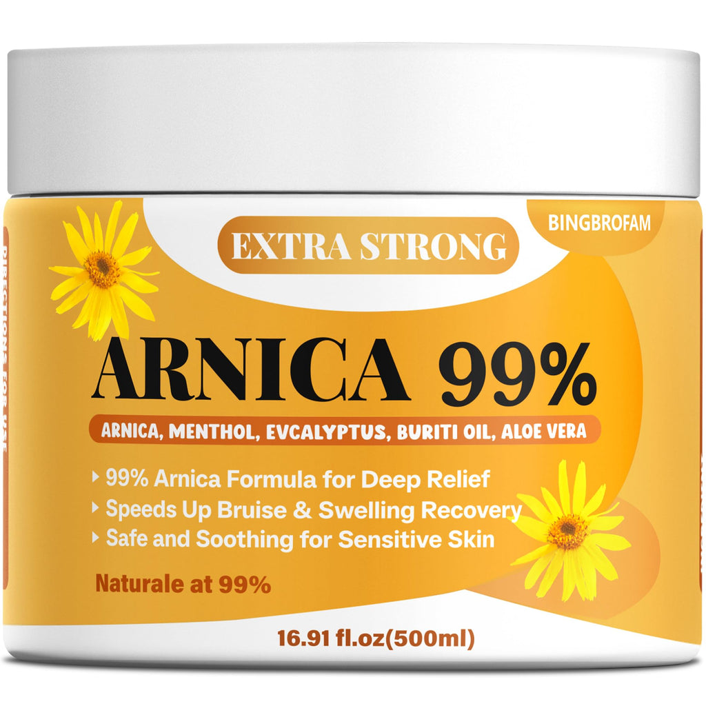Bingbrofam Arnica Cream 99% Extra Strength Gel Pain Relief for Fast Healing Thin Skin, Seniors Bruises with Menthol, Swelling, Soothing Massage, 16.9 Oz - TrustMedUSA