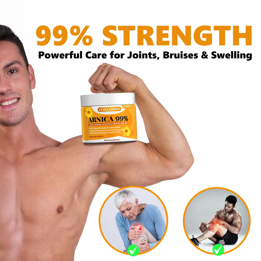 Bingbrofam Arnica Cream 99% Extra Strength Gel Pain Relief for Fast Healing Thin Skin, Seniors Bruises with Menthol, Swelling, Soothing Massage, 16.9 Oz - TrustMedUSA