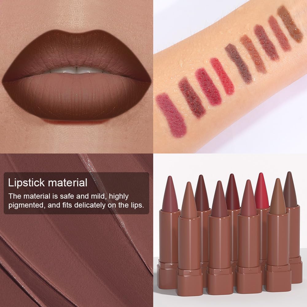 BINGBRUSH 2-in-1 Gradient Dark Brown Lip Liner & Lipstick Combo,Matte Longwear Waterproof Lip Pencil with Cone Tip,Smudge Proof Crayon for Flawless Ombre Contour,Women's Long Lasting Makeup Set - TrustMedUSA