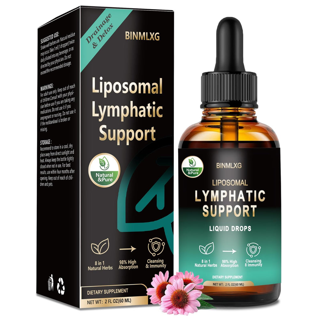 BINMLXG Liposomal Lymphatic Drainage Drops, 8-Herb Formula with Echinacea, Elderberry, Burdock Root Blend, for Lymphatic Drainage, Immune Support, Cleanse & Detox, 2 Fl Oz - Maple Wellness Supplements