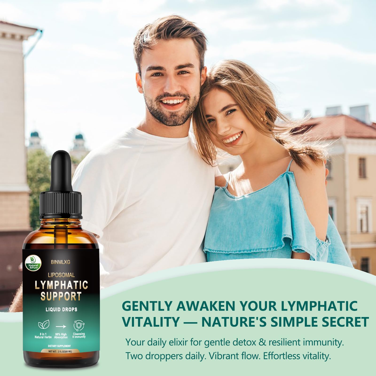 BINMLXG Liposomal Lymphatic Drainage Drops, 8-Herb Formula with Echinacea, Elderberry, Burdock Root Blend, for Lymphatic Drainage, Immune Support, Cleanse & Detox, 2 Fl Oz - Maple Wellness Supplements