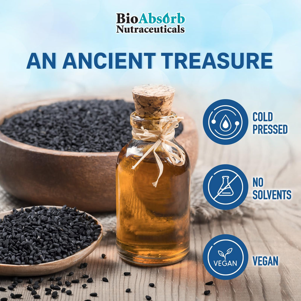 Bio Absorb Black Seed Oil Cold Pressed Capsules. 200 softgels, 500mg (50-Day Supply). No Aftertaste. - Maple Wellness Supplements