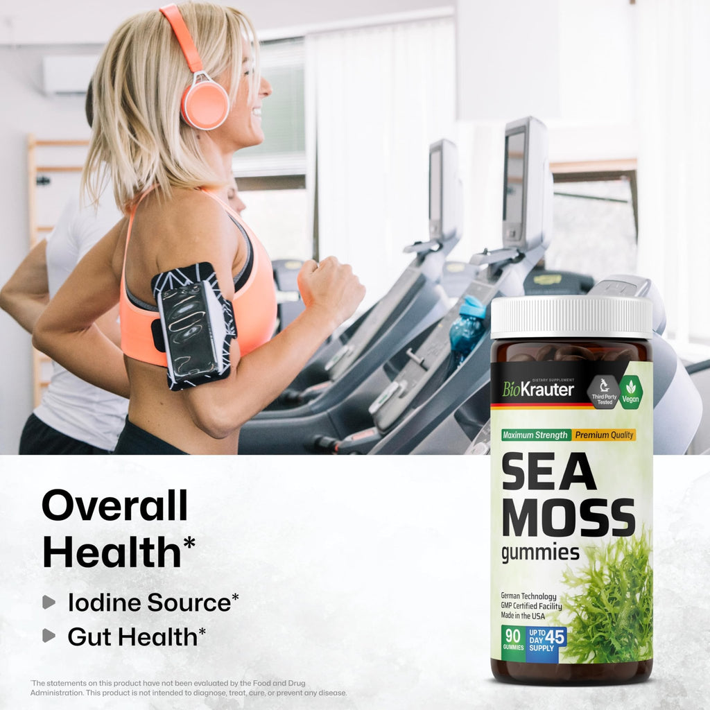 BIO KRAUTER® 3-in-1 Sea Moss for Thyroid Support - Vegan Sea Moss Gummies with Bladderwrack & Burdock Root for Women & Men - 90 Gummies Chondrus Crispus Formula, 45 Days of Supply, Mango Flavor - TrustMedUSA