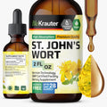BIO KRAUTER® St Johns Wort for Calm & Mood Support - Vegan St. John's Wort for Relaxation & Emotional Wellness Support - Calm Drops 2 Fl.Oz., 28-Day Supply, Alcohol & Sugar Free Herbal Supplements - Maple Wellness Supplements