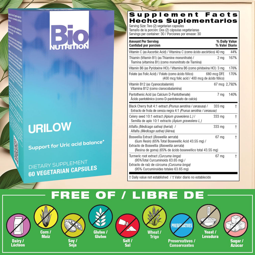 Bio Nutrition 2 Pack Urilow 60 Vegetarian Capsules | Natural Support for Urinary Health | Promotes a Healthy Uric Acid Balance - TrustMedUSA