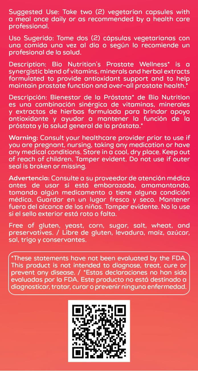 Bio Nutrition Prostate Wellness with Pumpkin Seed Extract 60 Capsules - TrustMedUSA