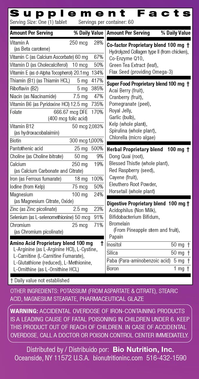 Bio Nutrition Women Wellness Tabs, 60 Count - TrustMedUSA