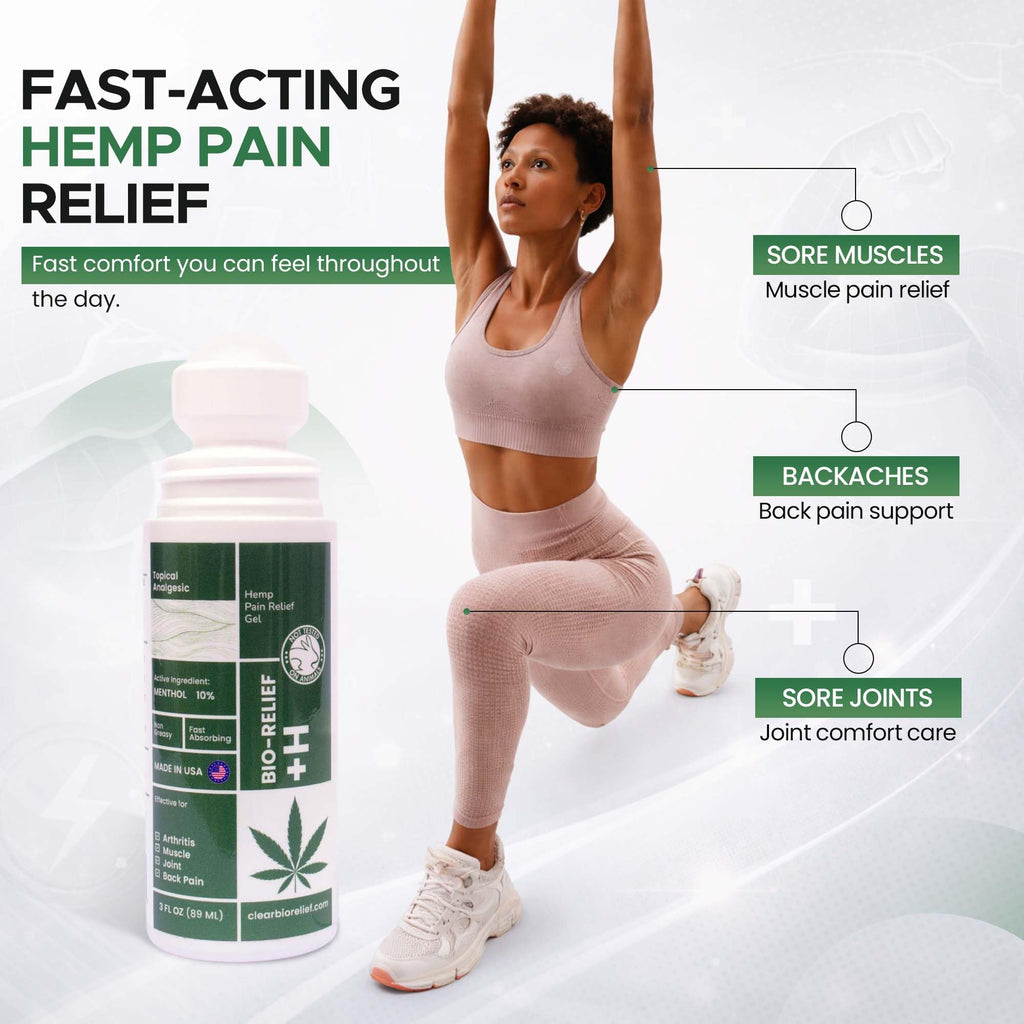 BIO-RELIEF Fast-Acting Hemp Pain Relief Roll On - Highly Effective, Cool & Topical Pain Relief Extra Strength for Arthritis, Muscle, Joint & Back – Easy Roll On Maximum Strength - TrustMedUSA