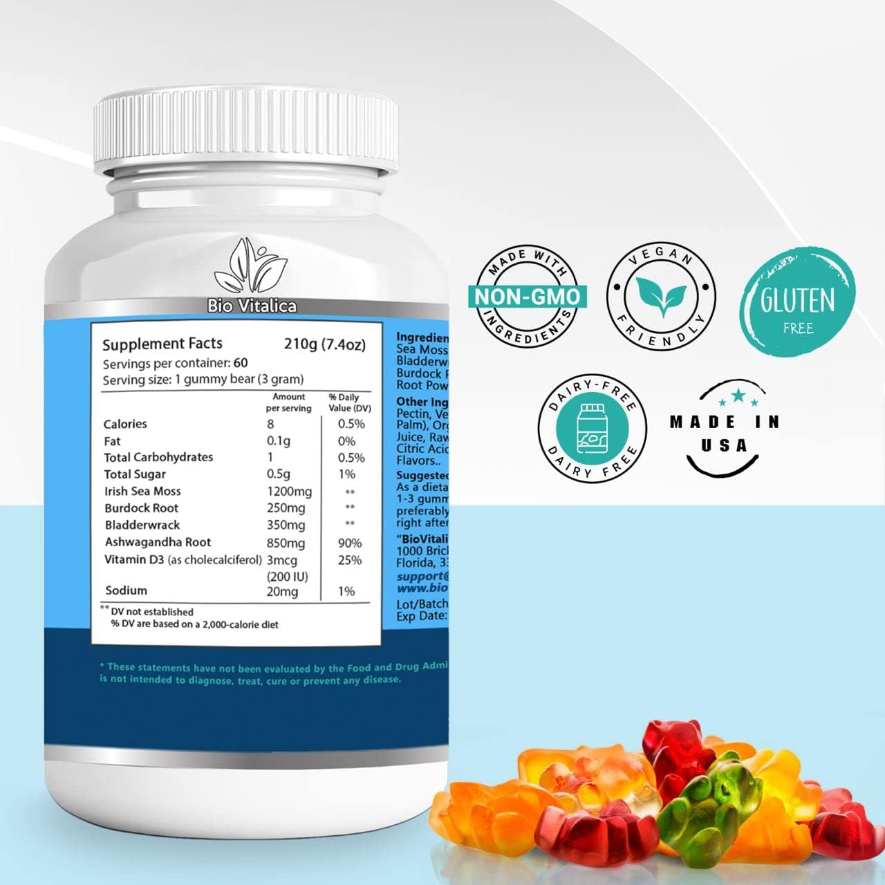 BIO VITALICA Sea Moss Ashwagandha Gummies - Organic Irish Seamoss & Ashwagandha Root Supplements for Supporting Energy for Men & Women, 60 Vegan Gummies - TrustMedUSA