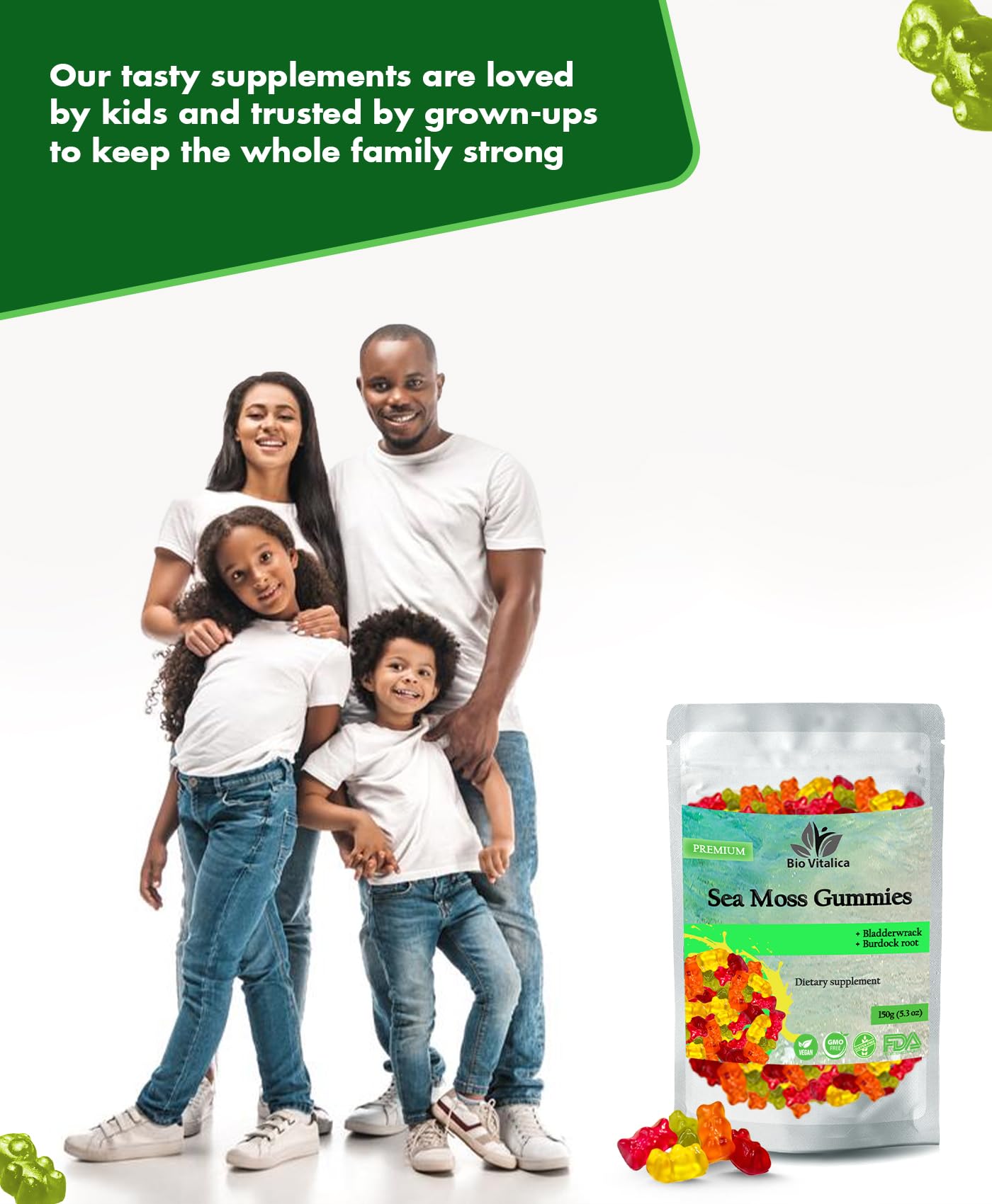 BIO VITALICA Sea Moss Gummies – with Bladderwrack & Burdock Root – Wildcrafted Gel + Powder – Vegan, Keto, Non-GMO, Gluten-Free – Fruity Mineral-Rich Gummies – 50 Count (3 Pack) - TrustMedUSA