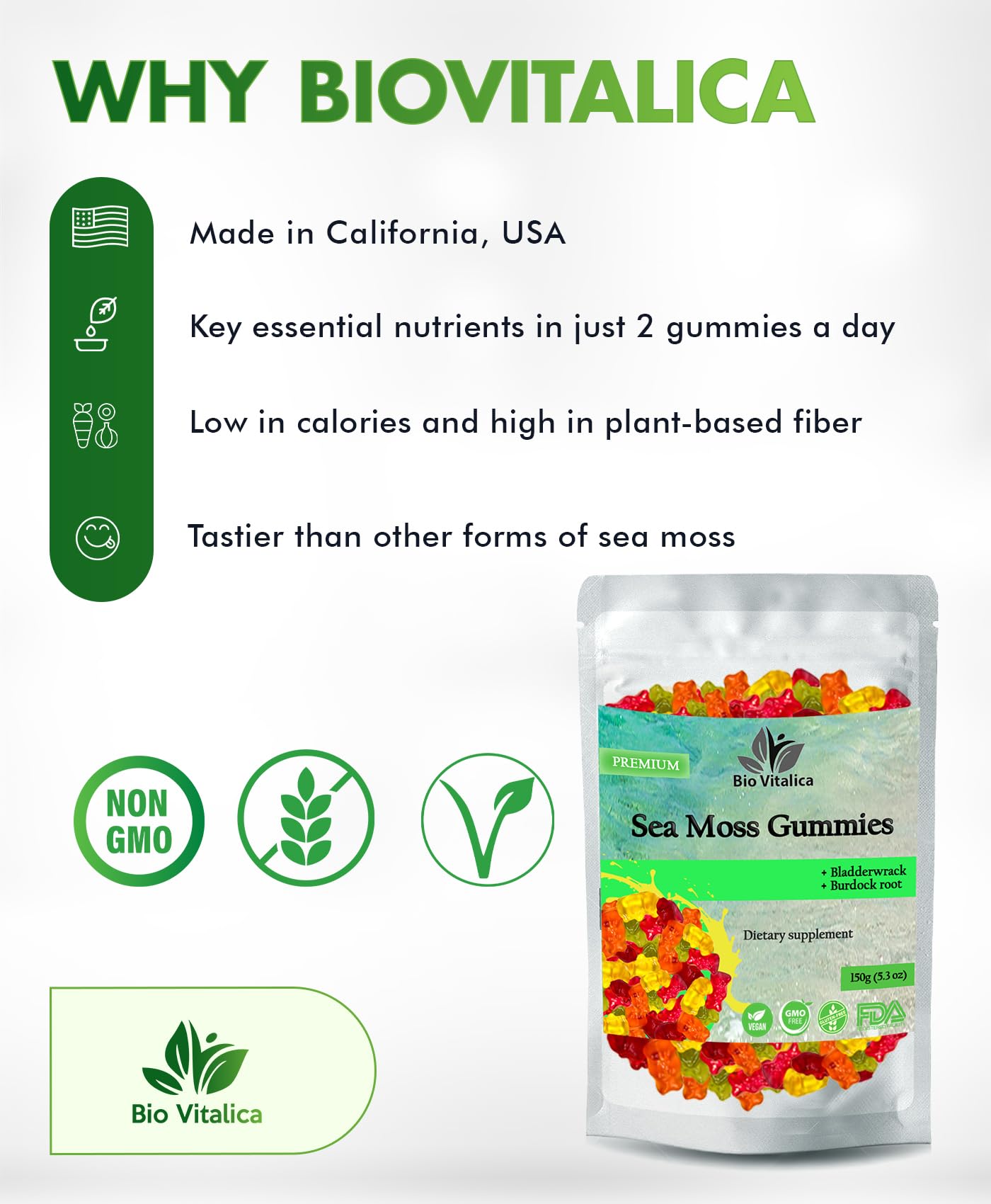BIO VITALICA Sea Moss Gummies – with Bladderwrack & Burdock Root – Wildcrafted Gel + Powder – Vegan, Keto, Non-GMO, Gluten-Free – Fruity Mineral-Rich Gummies – 50 Count (3 Pack) - TrustMedUSA