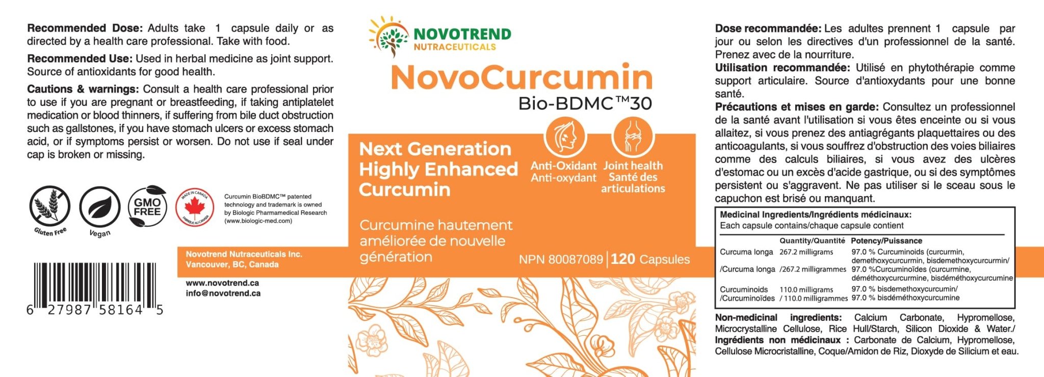 BIOBDMC NovoCurcumin-Next Generation Highly Enhanced Curcumin- 120 Capsules - TrustMedUSA