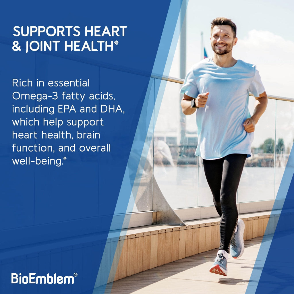 BioEmblem Omega-3 Fish Oil 2000mg - Small Size Softgels, High Absorption Form, Sustainable - 1400mg EPA &DHA Plus Vitamin D3, Non-GMO, Heart, Joint, & Brain Health Fish Oil Supplement, 120 Ct - Maple Wellness Supplements