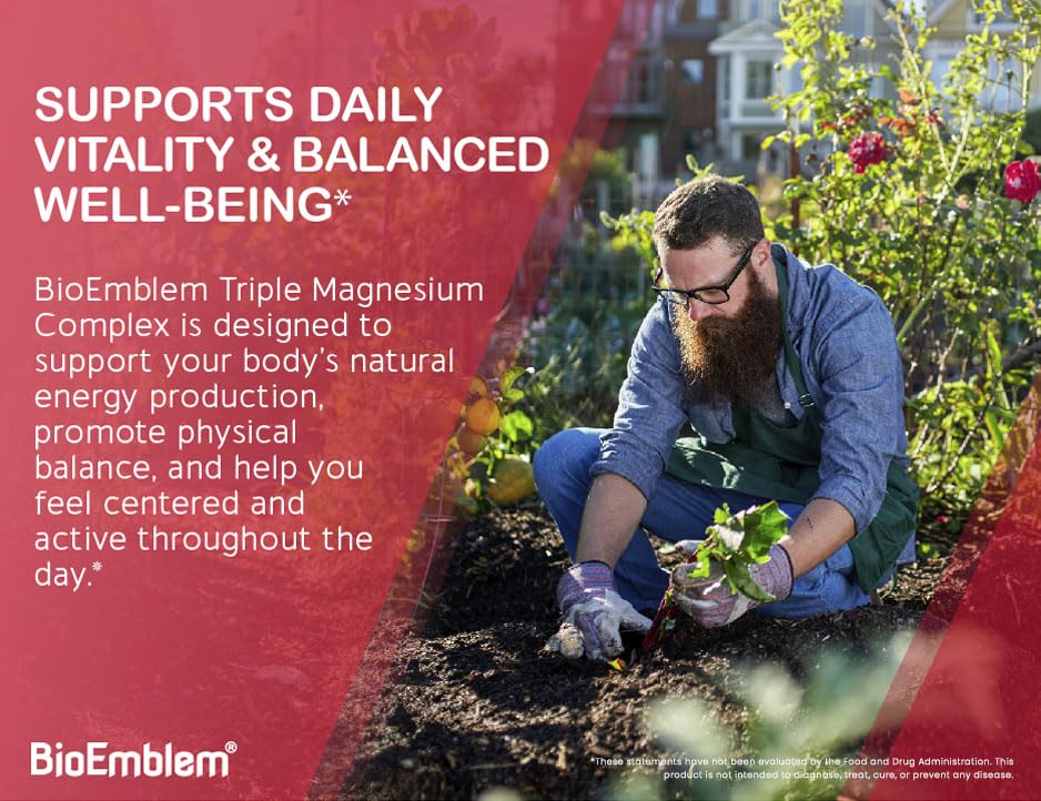 BioEmblem Triple Magnesium Complex | 300mg Magnesium Glycinate, Malate & Citrate | High Absorption Chelated Formula - TrustMedUSA