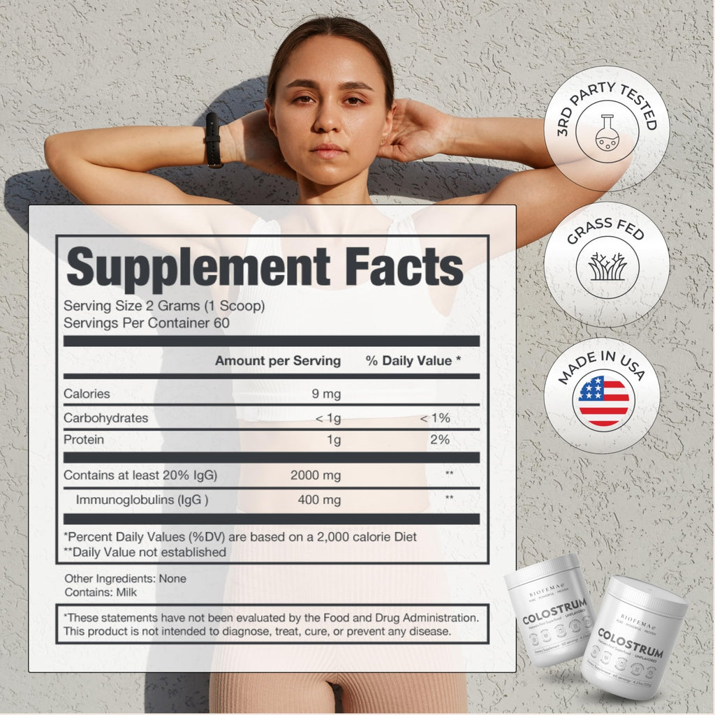 BIOFEMA Bovine Colostrum Supplement - Natures Superfood – First Milk Powder Magic for Gut Health, Immune Support, Physical Recovery, Skin, Hair & Nail Health - TrustMedUSA