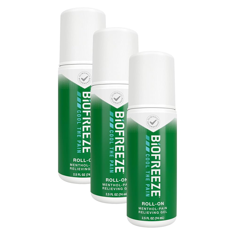 Biofreeze 13451 Roll-On Pain-Relieving Gel, 2.5 FL oz, Green Topical, Arthritis, Strains, Bruises, & Sprains (7.5 Fl Oz (Pack of 3), 3, Count) - TrustMedUSA