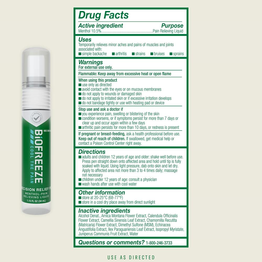 Biofreeze Precision Pain Relief Pen, Arthritis Pain Reliever, Mess-Free Cooling Joint Pain Relief, Menthol Pain Relief Liquid 1.15 Fl Oz - TrustMedUSA