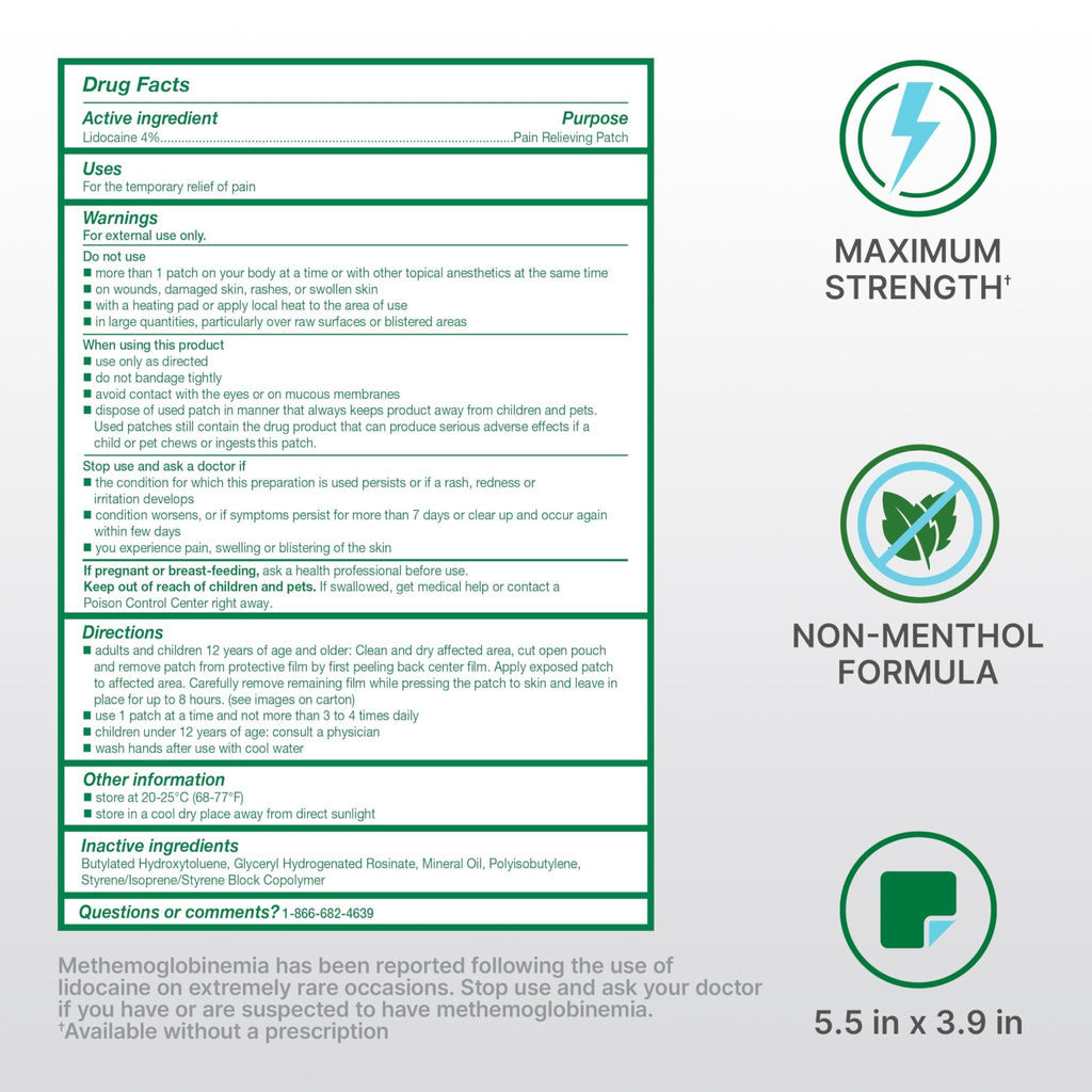 Biofreeze Ultraflex Maximum Strength 4% Lidocaine Patches, Non-Menthol, Flexible Pain Relief Patch for Lower Back, Lidocaine Patch for Neck, Knee, Shoulder, 4 Large Pain Patches - TrustMedUSA
