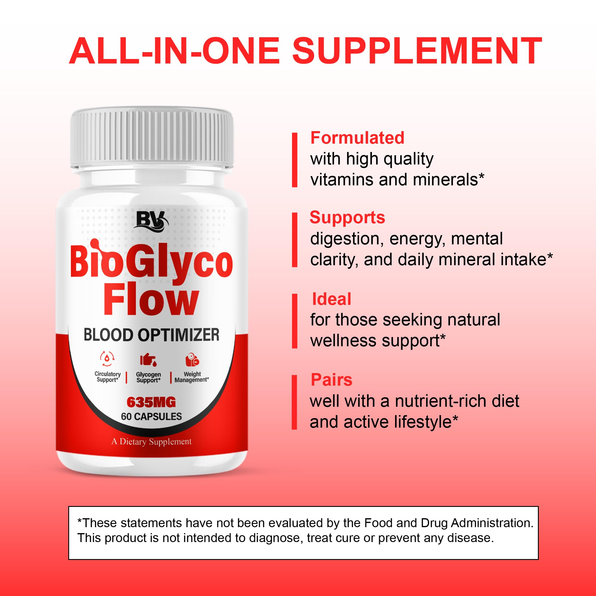 BioGlyco Flow Advanced Daily Multivitamin Health Support and All Natural Wellness Supplement Formula, BioGlyco Flow Premium Health and Wellness Support Formula Supplement (1 Pack - 60 Capsules) - TrustMedUSA