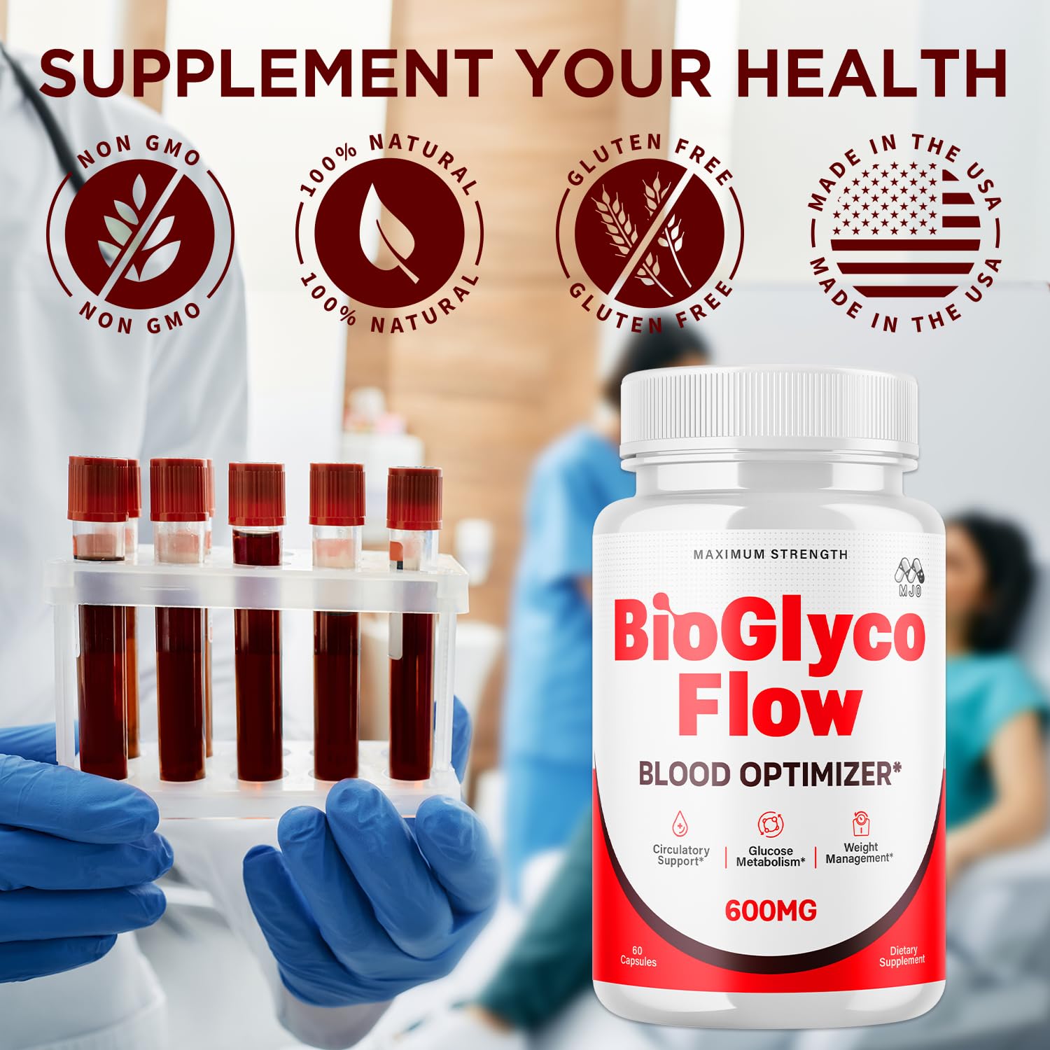 BioGlyco Flow Capsules, Official BioGlyco Flow Pills with All Natural Ingredients, Advanced Overall Health & Wellness Support in a Vitamin Supplement with Maximum Strength Multivitamins (60 Capsules) - TrustMedUSA