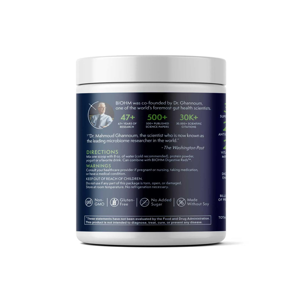 BIOHM Digestive Greens, Green Superfood Powder (7.4 Oz, 30 Servings) Immune & Gut Health Support with Antioxidants, Vitamins, Probiotics & Enzymes, Good Source of Fiber, Berry Flavor - TrustMedUSA