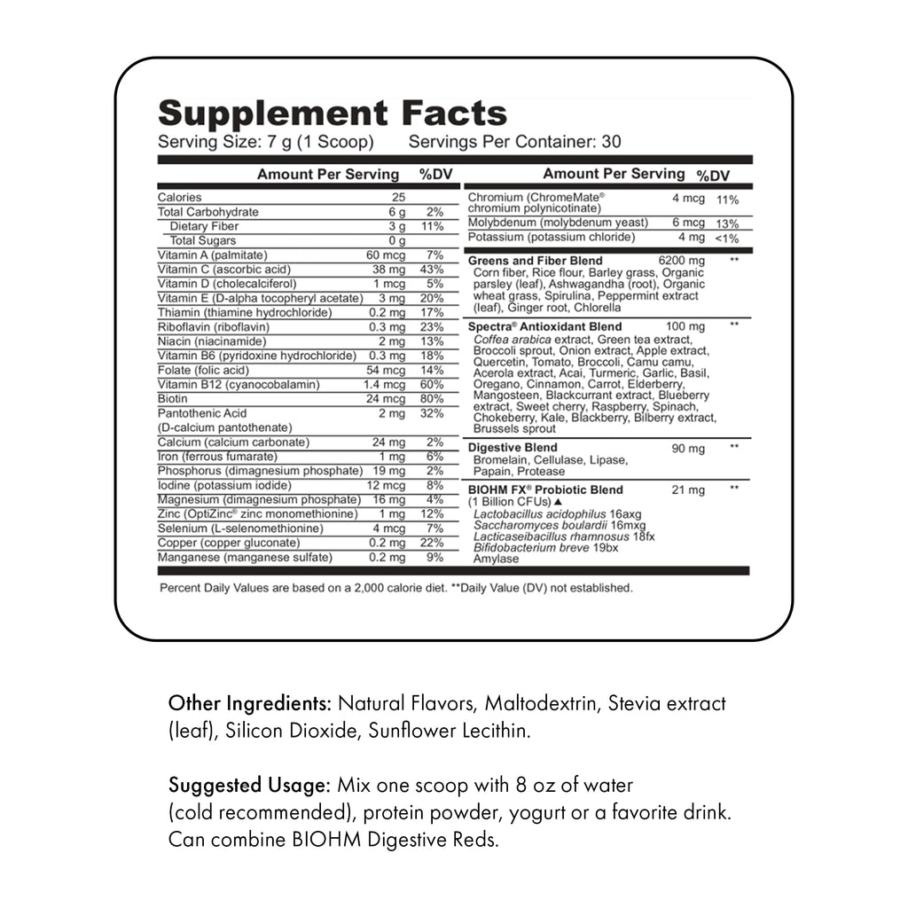 BIOHM Digestive Greens, Green Superfood Powder (7.4 Oz, 30 Servings) Immune & Gut Health Support with Antioxidants, Vitamins, Probiotics & Enzymes, Good Source of Fiber, Berry Flavor - TrustMedUSA