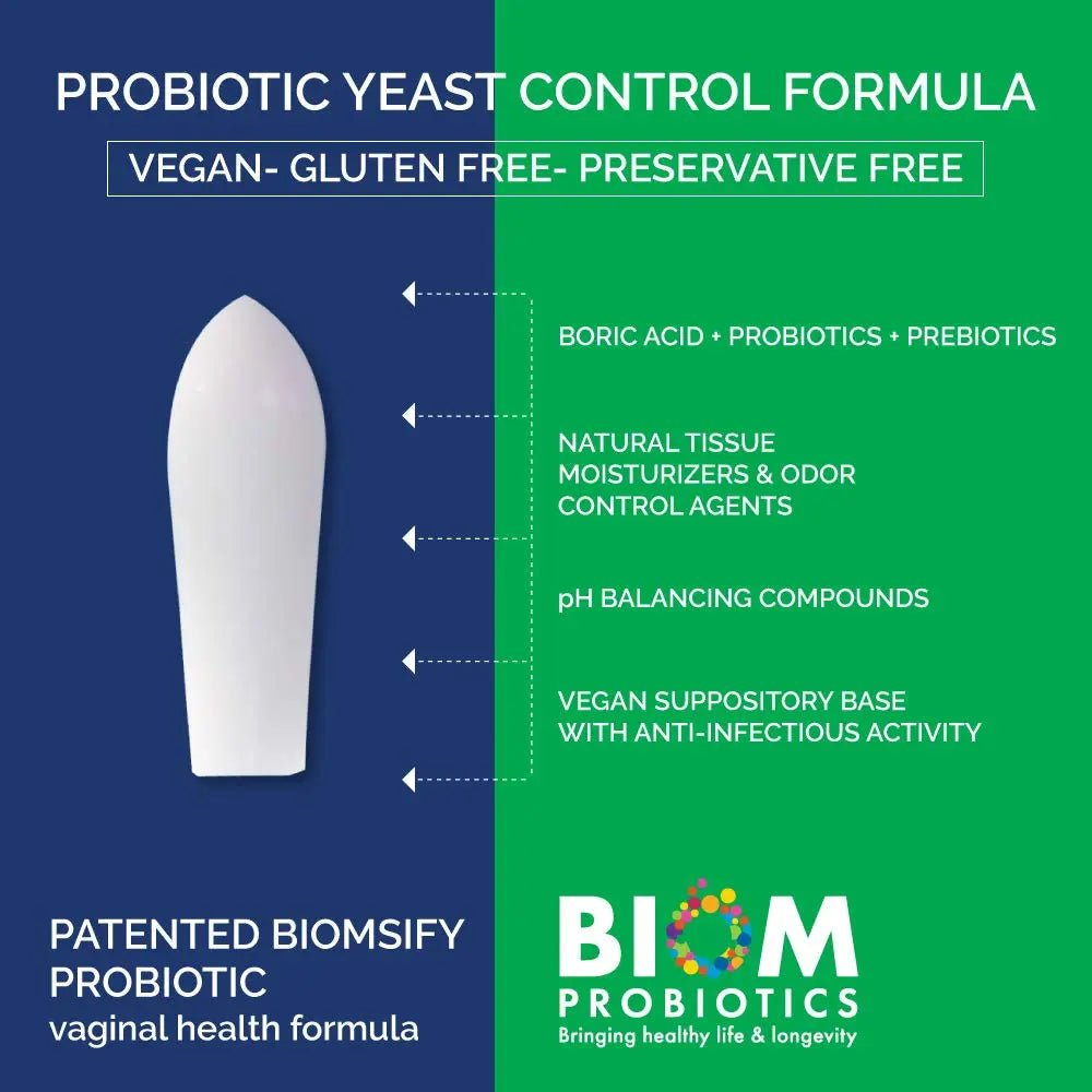 Biom Probiotics Prebiotics Boric acid Suppositories . Feminine Health Probiotic for Infections & pH Essentials VEGAN,PARABEN-FREE (10) - TrustMedUSA
