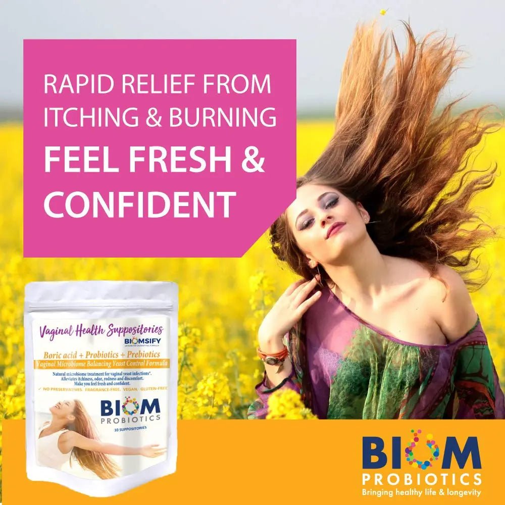 Biom Probiotics Prebiotics Boric acid Suppositories . Feminine Health Probiotic for Infections & pH Essentials VEGAN,PARABEN-FREE (10) - TrustMedUSA