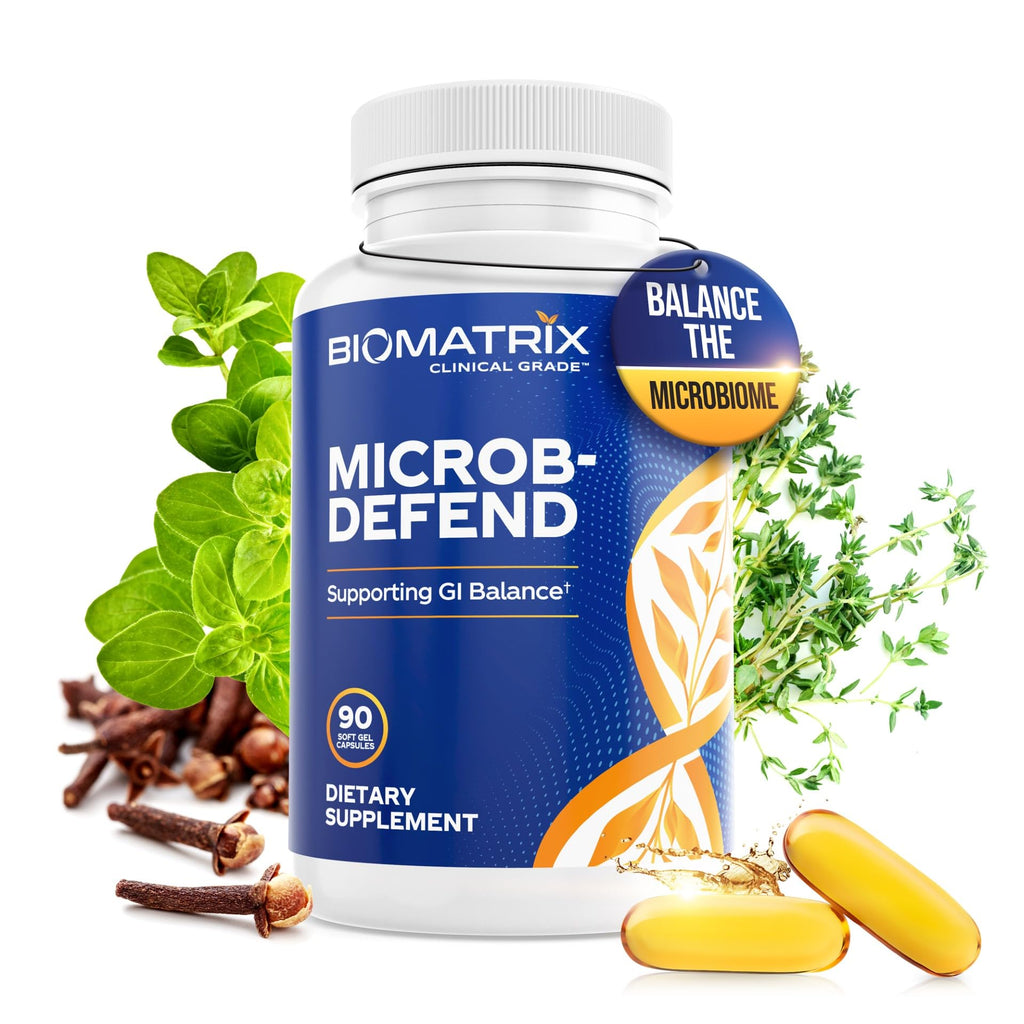 BioMatrix Biofilm Disruptor, GI Repair Digestive Supplement for Men and Women, Oil of Thyme, Oregano & Clove, Gut Microbiome & Intestinal Health Support | Microb-Defend (90 Softgels) - TrustMedUSA