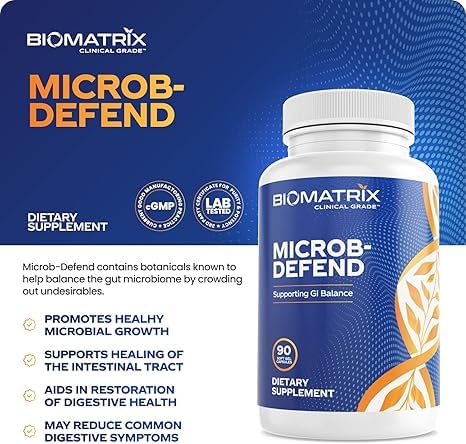 BioMatrix Biofilm Disruptor, GI Repair Digestive Supplement for Men and Women, Oil of Thyme, Oregano & Clove, Gut Microbiome & Intestinal Health Support | Microb-Defend (90 Softgels) - TrustMedUSA