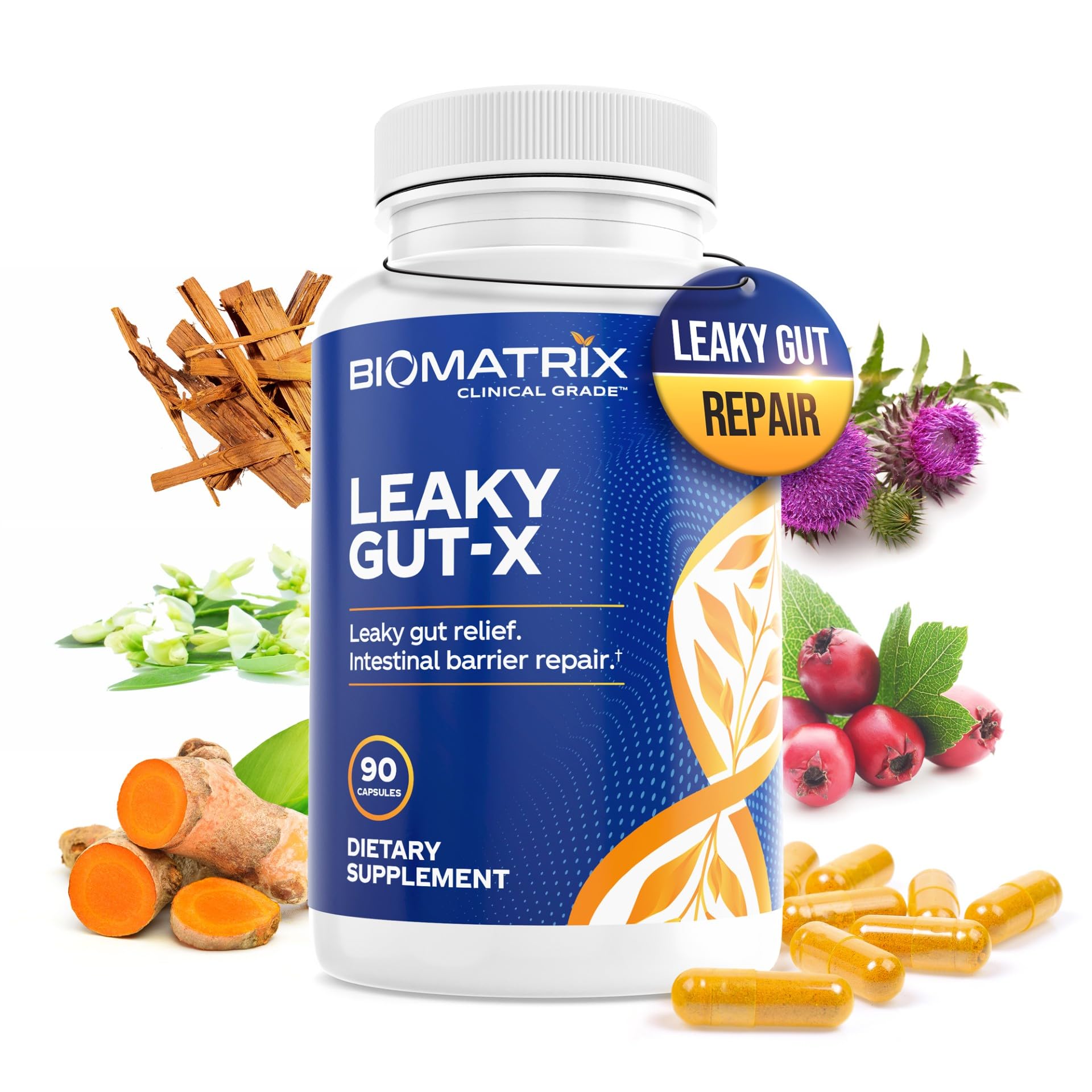 BioMatrix Leaky Gut Repair Supplement w/Glutamine, Quercetin, Cat's Claw, MSM, SIBO, Prebiotic Support, Intestinal Barrier Revive for Men and Women | 60-Day Supply – Leaky Gut-X - TrustMedUSA