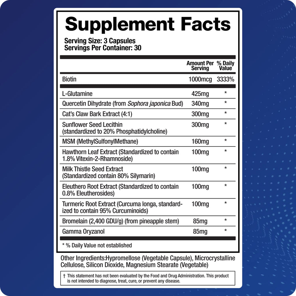 BioMatrix Leaky Gut Repair Supplement w/Glutamine, Quercetin, Cat's Claw, MSM, SIBO, Prebiotic Support, Intestinal Barrier Revive for Men and Women | 60-Day Supply – Leaky Gut-X - TrustMedUSA