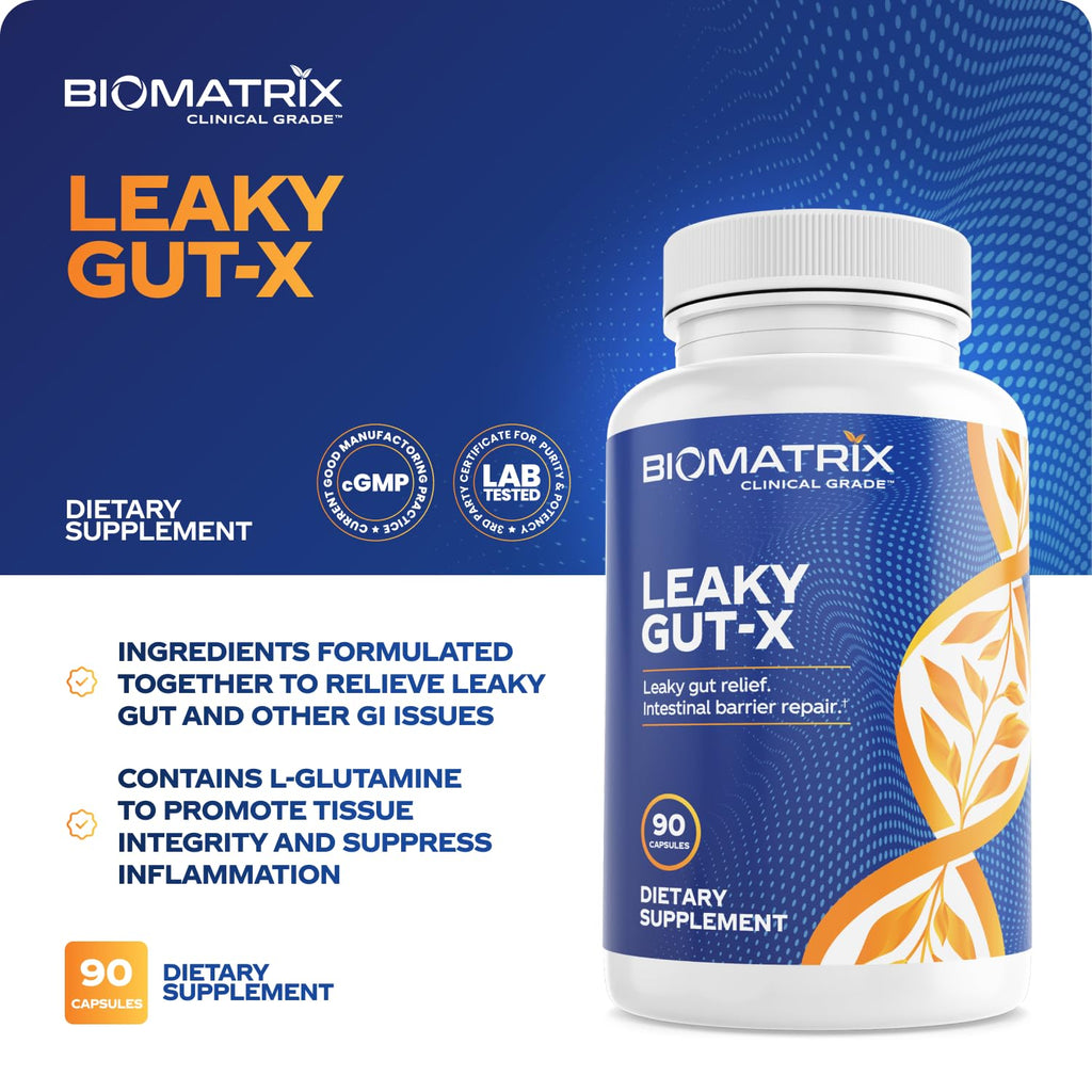 BioMatrix Leaky Gut Repair Supplement w/Glutamine, Quercetin, Cat's Claw, MSM, SIBO, Prebiotic Support, Intestinal Barrier Revive for Men and Women | 60-Day Supply – Leaky Gut-X - TrustMedUSA