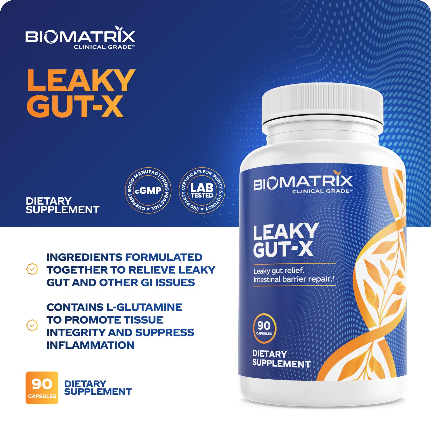 BioMatrix Leaky Gut Repair Supplement w/Glutamine, Quercetin, Cat's Claw, MSM, SIBO, Prebiotic Support, Intestinal Barrier Revive for Men and Women | 60-Day Supply – Leaky Gut-X - TrustMedUSA