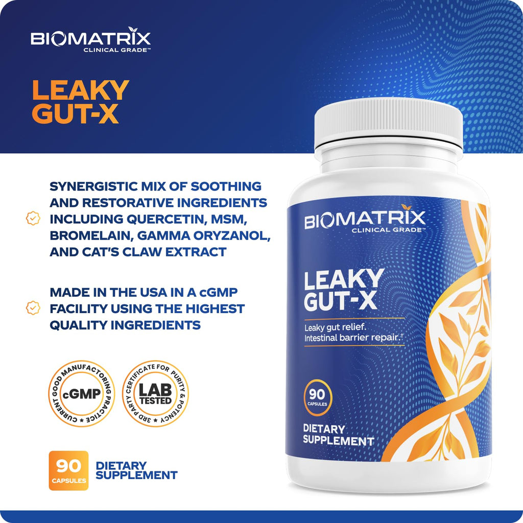 BioMatrix Leaky Gut Repair Supplement w/Glutamine, Quercetin, Cat's Claw, MSM, SIBO, Prebiotic Support, Intestinal Barrier Revive for Men and Women | 60-Day Supply – Leaky Gut-X - TrustMedUSA