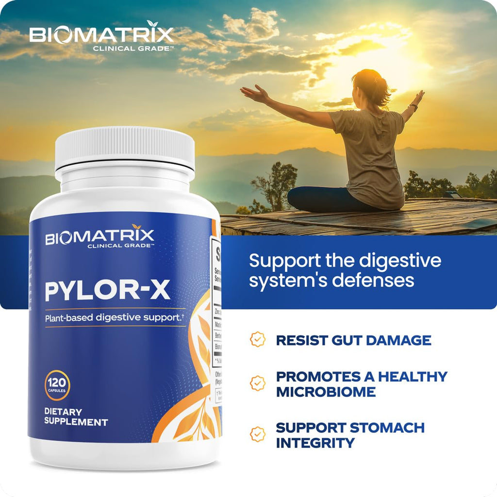 BioMatrix Pylor-X Gut Health Supplement – Mastic Gum, Berberine, Zinc Carnosine & Bismuth Salts for Gastric Support, Digestive Comfort, Stomach Lining Protection - (120 Capsules) 30-60 Day Supply - TrustMedUSA