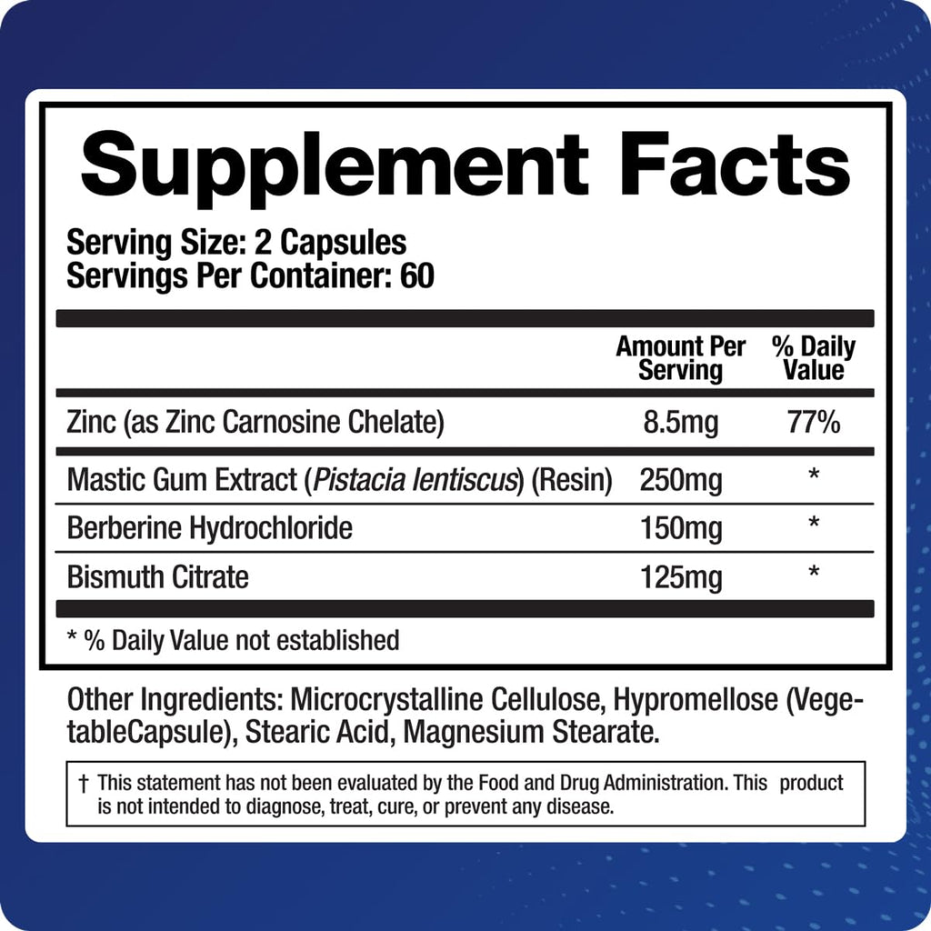 BioMatrix Pylor-X Gut Health Supplement – Mastic Gum, Berberine, Zinc Carnosine & Bismuth Salts for Gastric Support, Digestive Comfort, Stomach Lining Protection - (120 Capsules) 30-60 Day Supply - TrustMedUSA
