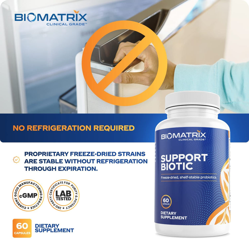 BioMatrix Saccharomyces boulardii Probiotic Supplement w/L. paracasei, L. rhamnosus, Bifidobacterium, Acidophilus – Prebiotic Complement – Temp-Stable, 30-60 Day Supply - TrustMedUSA