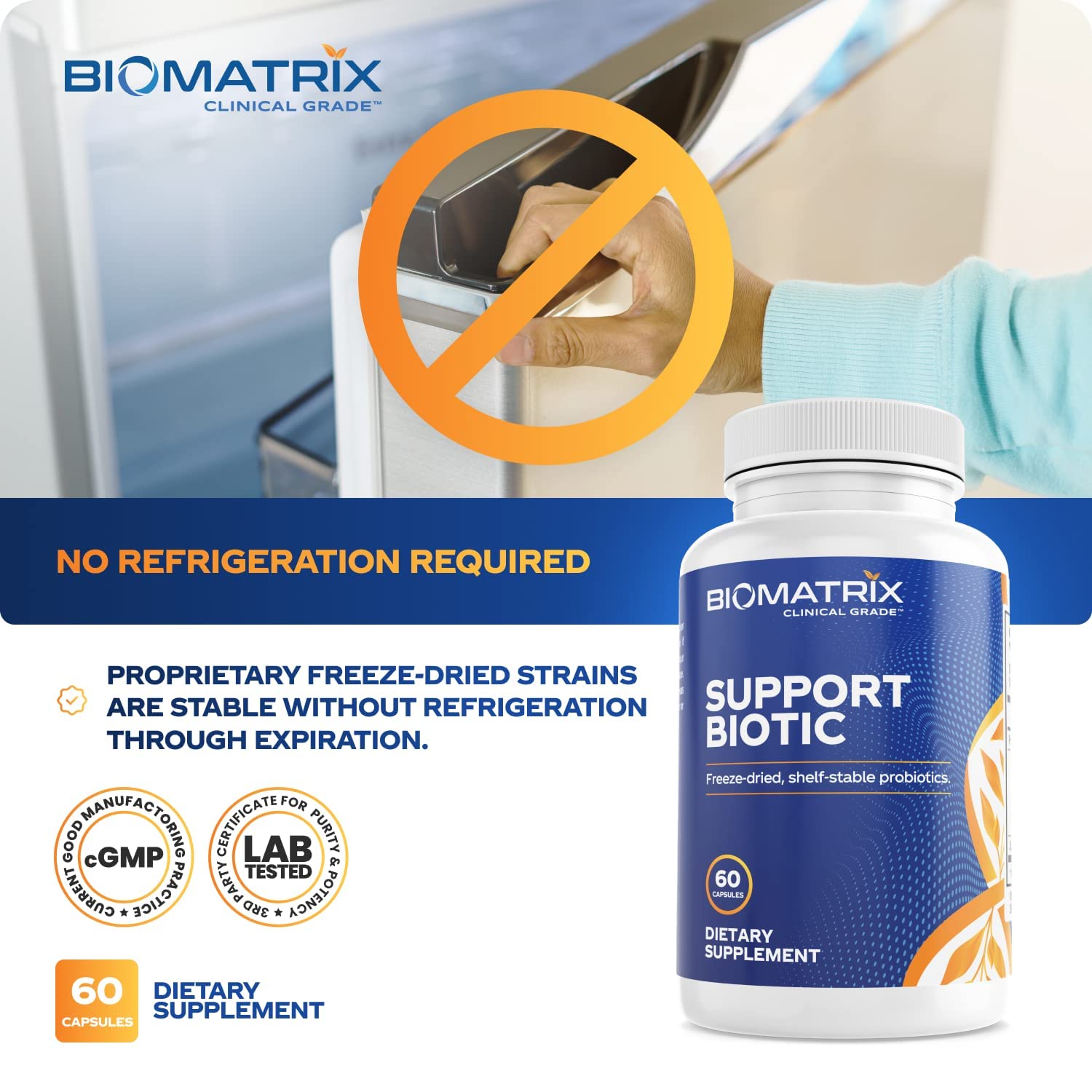 BioMatrix Saccharomyces boulardii Probiotic Supplement w/L. paracasei, L. rhamnosus, Bifidobacterium, Acidophilus – Prebiotic Complement – Temp-Stable, 30-60 Day Supply - TrustMedUSA