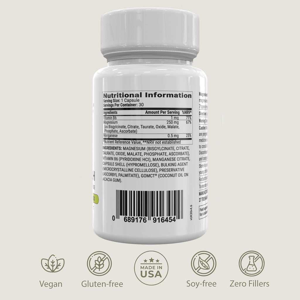BIOptimizers Magnesium Breakthrough Supplement with 500mg - 7 Forms of Magnesium: Glycinate, Malate, Citrate, and More - Natural Support for Sleep and Cognitive Function -30 Capsules- Calming Vitamins - TrustMedUSA