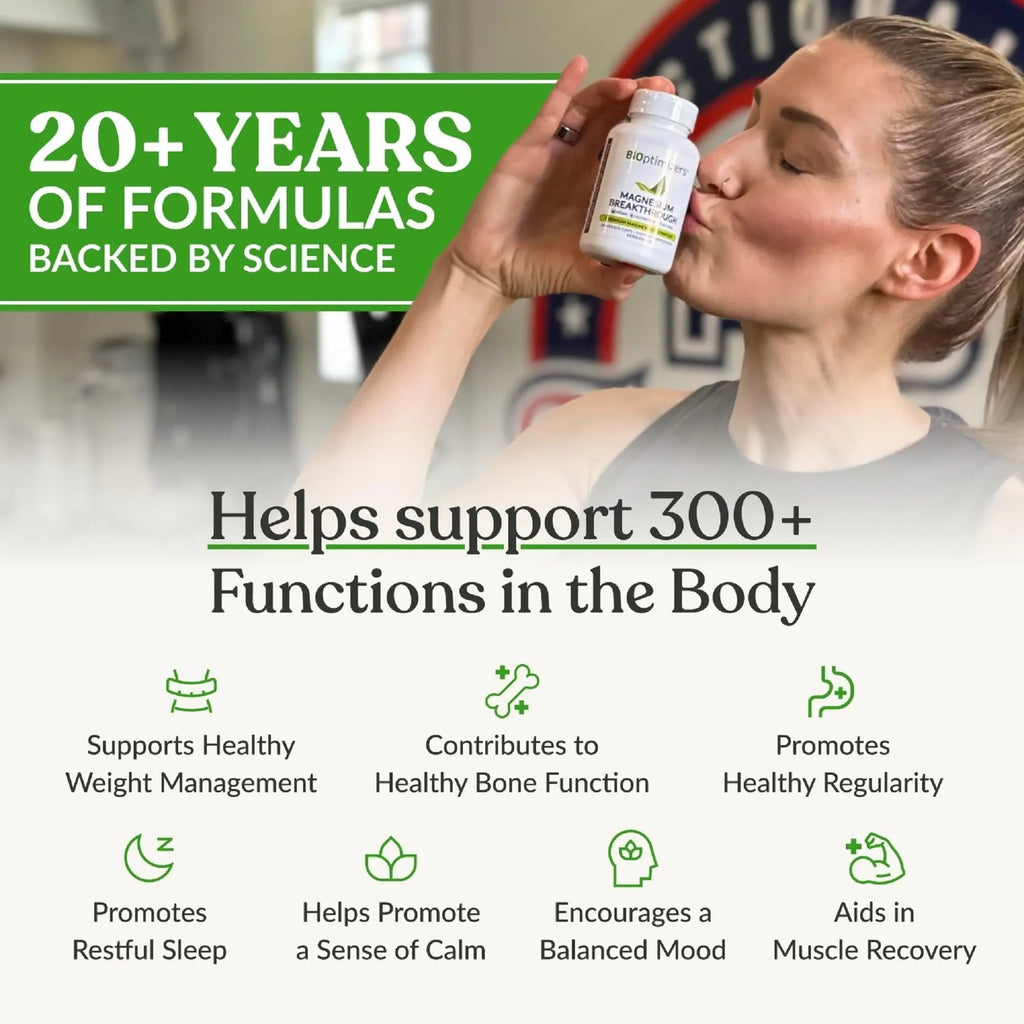 BIOptimizers Magnesium Breakthrough Supplement with 500mg - 7 Forms of Magnesium: Glycinate, Malate, Citrate, and More - Natural Support for Sleep and Cognitive Function -90 Capsules- Calming Vitamins - TrustMedUSA
