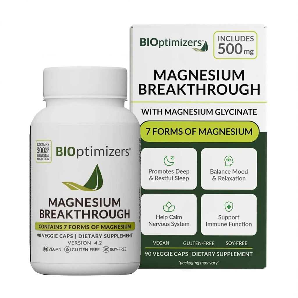 BIOptimizers Magnesium Breakthrough Supplement with 500mg - 7 Forms of Magnesium: Glycinate, Malate, Citrate, and More - Natural Support for Sleep and Cognitive Function -90 Capsules- Calming Vitamins - TrustMedUSA