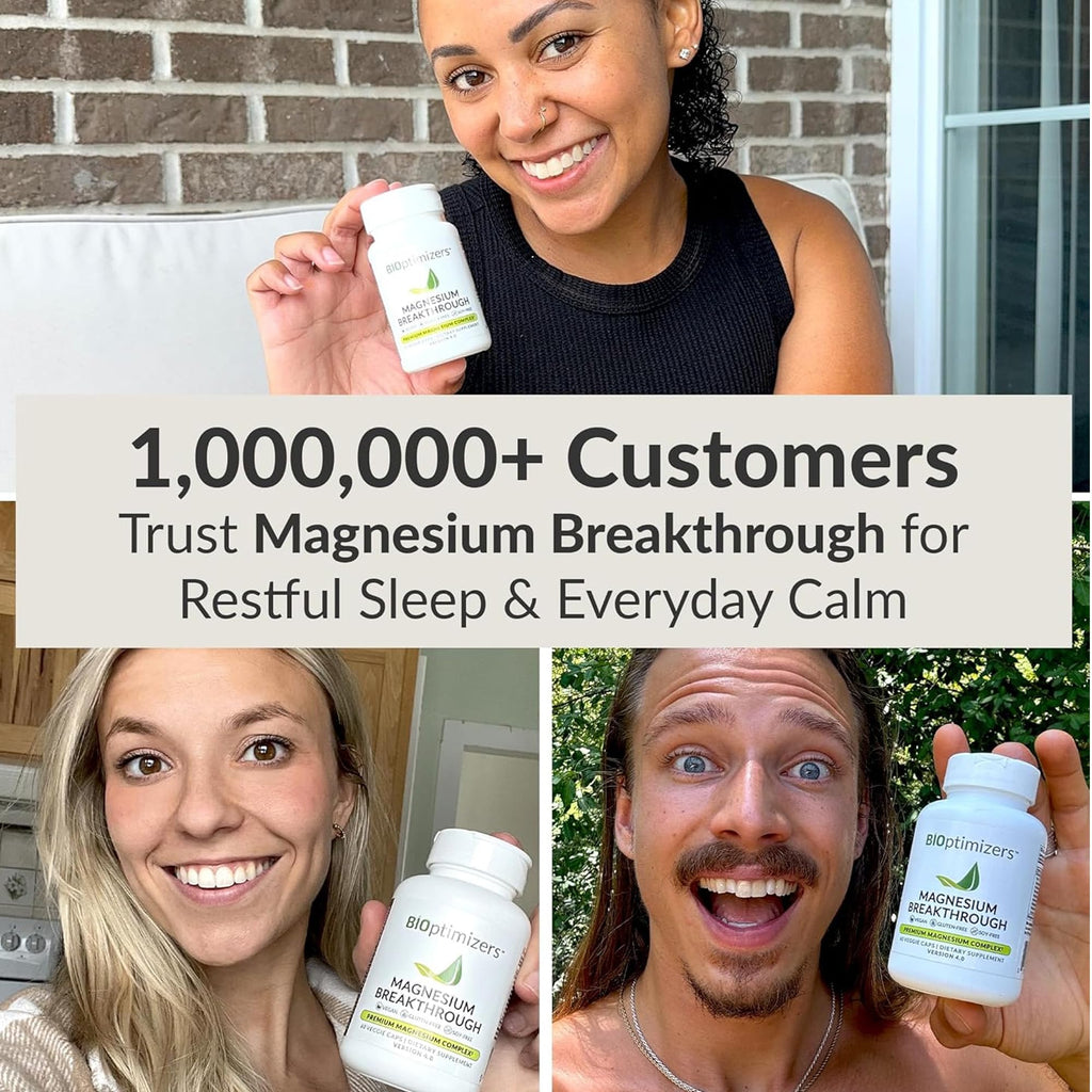 BIOptimizers Magnesium Breakthrough Supplement with 500mg - 7 Forms of Magnesium: Glycinate, Malate, Citrate, and More - Natural Support for Sleep and Cognitive Function -60 Capsules- Calming Vitamins - TrustMedUSA
