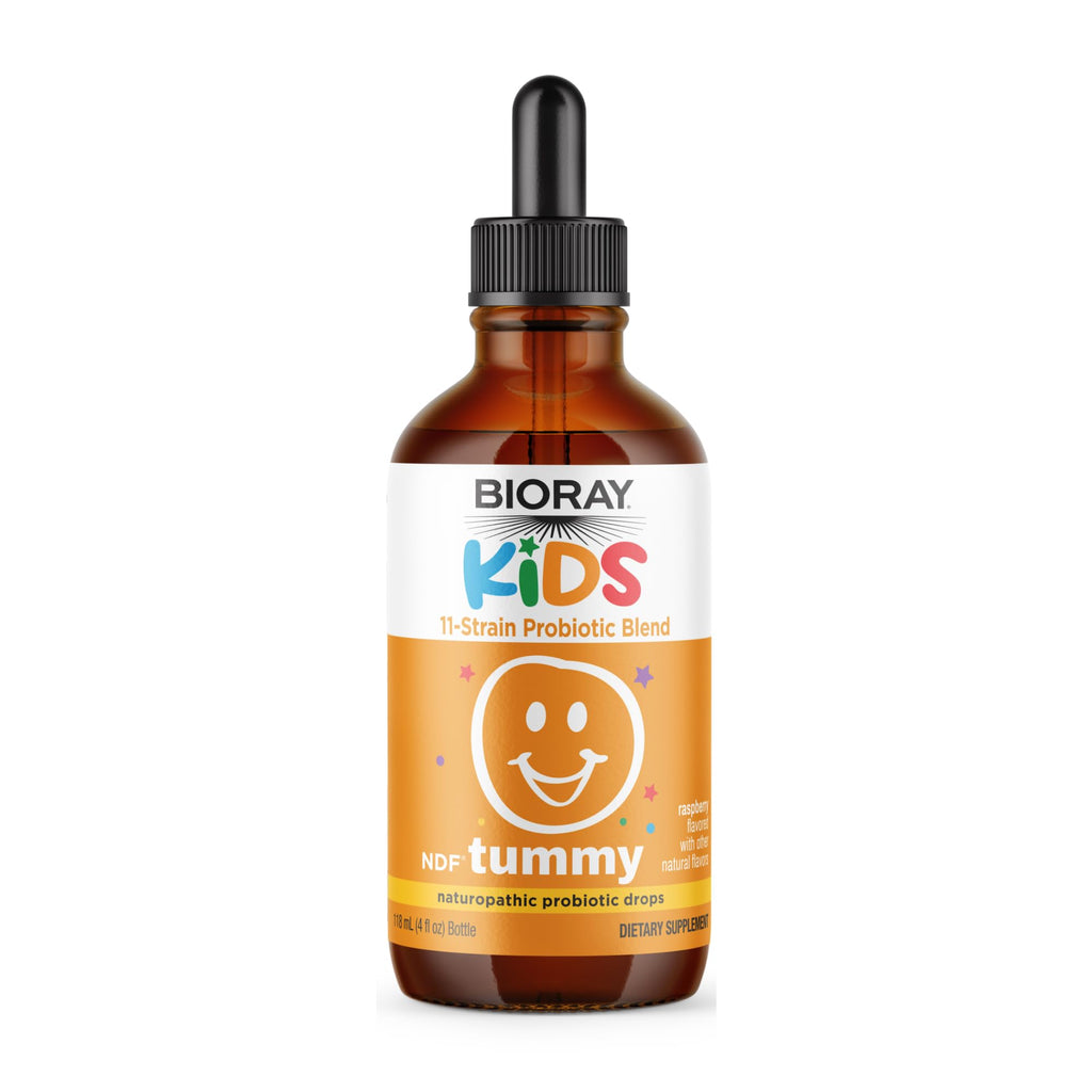 BIORAY Kids NDF Tummy, Raspberry - 4 fl oz (120 mL) - 11-Strain Probiotic Blend - Supports the Immune Response in the GI Tract - Non-GMO, Vegan, Gluten Free - Approx. 120 Servings - TrustMedUSA
