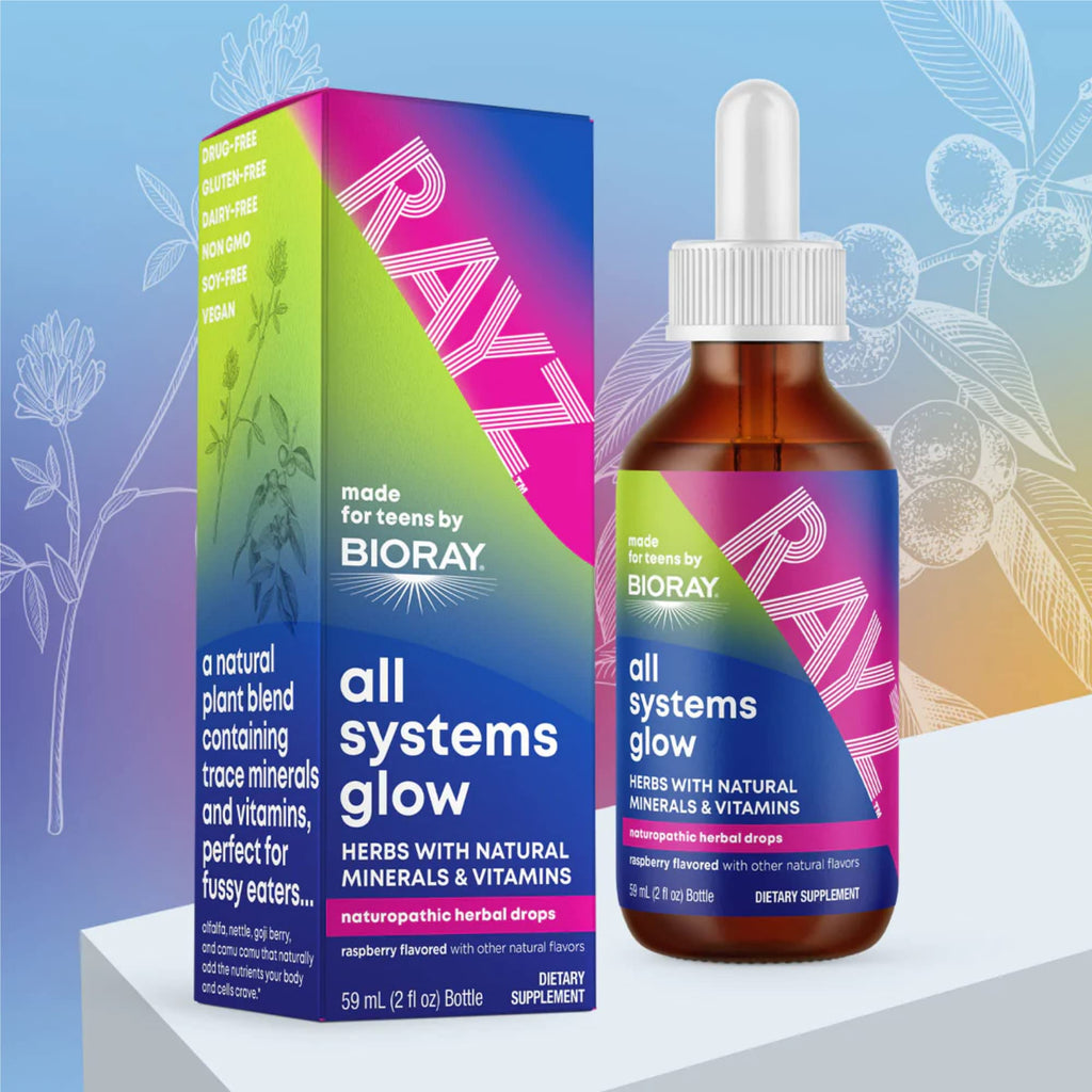 BIORAY RAYZ All Systems Glow, Raspberry Flavor - 2 fl oz - Convenient Source of Vitamins & Minerals for Teens 12-18 Years Old - TrustMedUSA