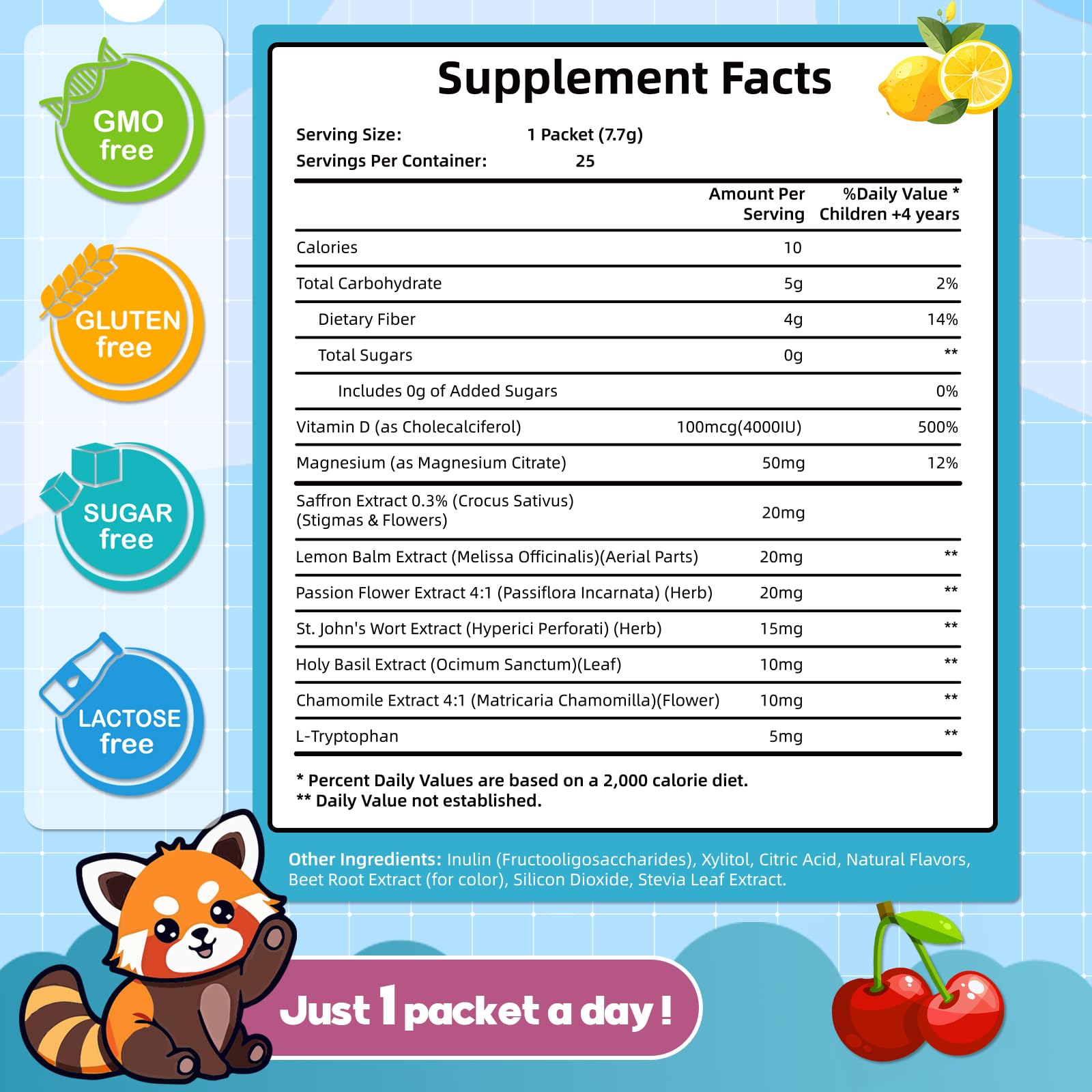 Biorizvo Saffron Drink for Kids - Saffron Exact Drink Mix with GABA, Magnesium & Vitamin D3 - Supports Mood Focus & Sleep, Calms Temper Tantrums, Fruit Punch Drink Sticks Mix for Kids 4+, Sugar-Free - Maple Wellness Supplements