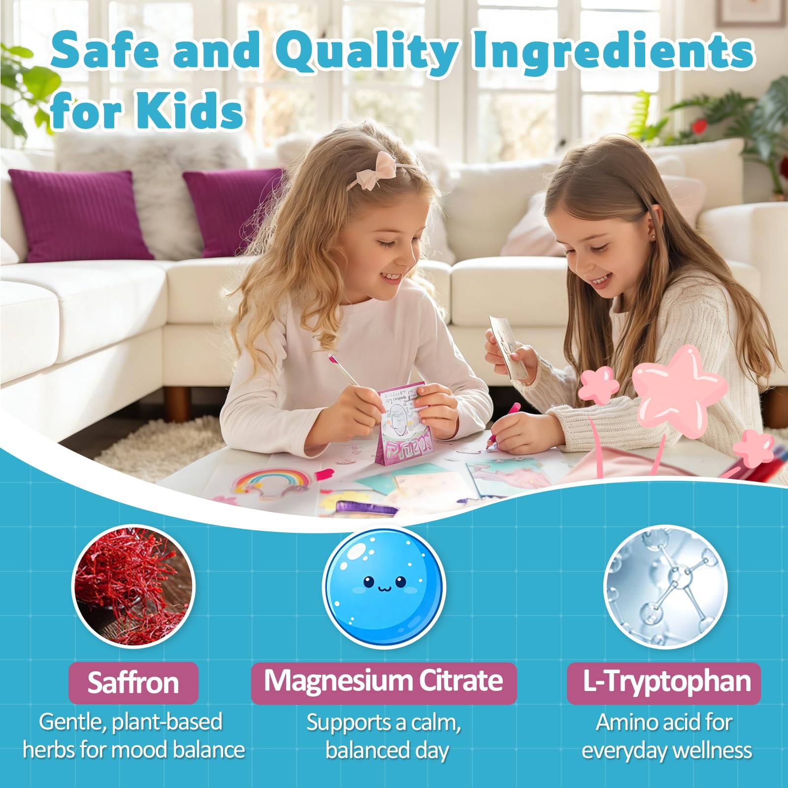 Biorizvo Saffron Drink for Kids - Saffron Exact Drink Mix with GABA, Magnesium & Vitamin D3 - Supports Mood Focus & Sleep, Calms Temper Tantrums, Fruit Punch Drink Sticks Mix for Kids 4+, Sugar-Free - Maple Wellness Supplements