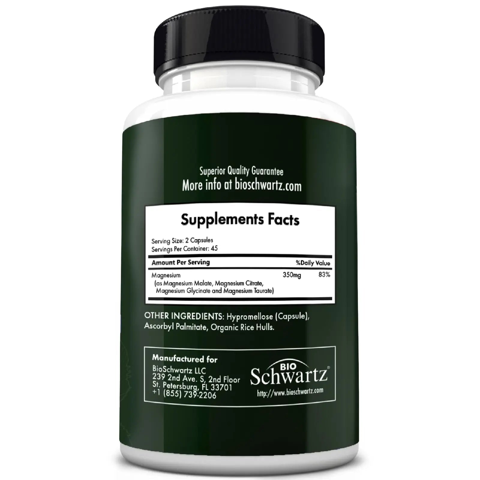 BioSchwartz Magnesium Complex Supplement (90 Capsules) 350mg Magnesium Glycinate Citrate Malate and Taurate Per Serving for Healthy Nerves Muscles Heart Sleep Support (Vegan, Gluten-Free, Non-GMO) - TrustMedUSA