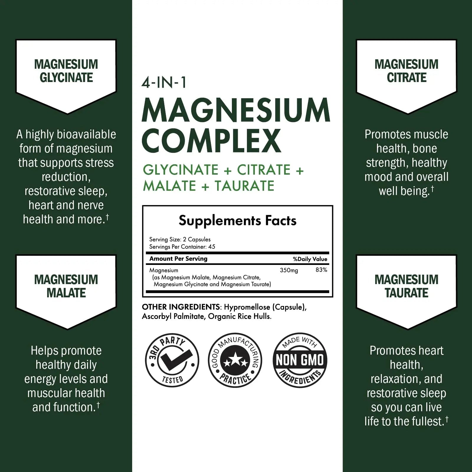 BioSchwartz Magnesium Complex Supplement (90 Capsules) 350mg Magnesium Glycinate Citrate Malate and Taurate Per Serving for Healthy Nerves Muscles Heart Sleep Support (Vegan, Gluten-Free, Non-GMO) - TrustMedUSA