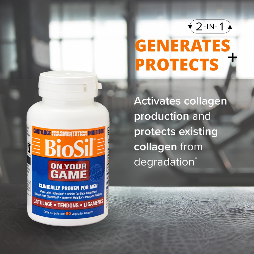 Biosil On Your Game - 60 Veggie Capsules, Pack of 2 - with Patented ch-OSA Complex - Increase Collagen Production for Joint Pain Relief, Flexibility & Range of Motion - GMO Free - 60-Day Supply - TrustMedUSA